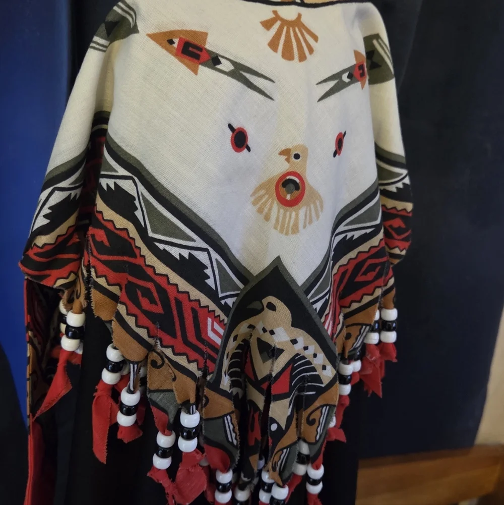 Triangle Shawl Wrap Southwestern Print Beaded Fringe  Boho Festival Western Vibe